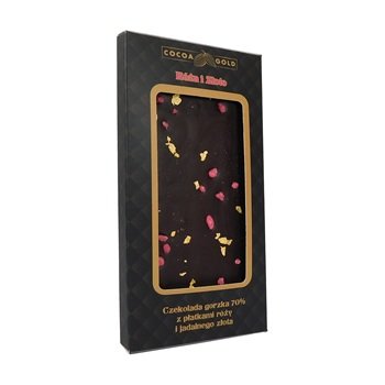 Czekolada Gold gorzka z płatkami  jadalnego złota i róża 100g