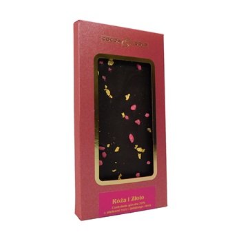 Czekolada Gold Gloss gorzka z płatkami  jadalnego złota i róża 100g